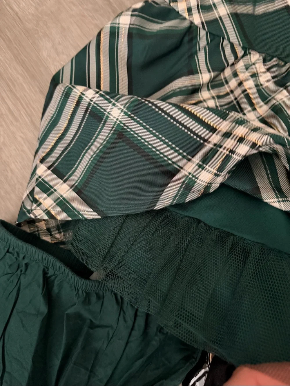 Girls Emerald Green Plaid Puff-Sleeve Dress with Headband 9-12 months